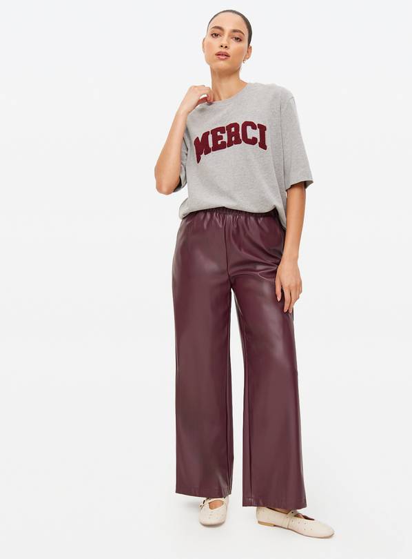 Burgundy Faux Leather Wide Leg Trousers 12
